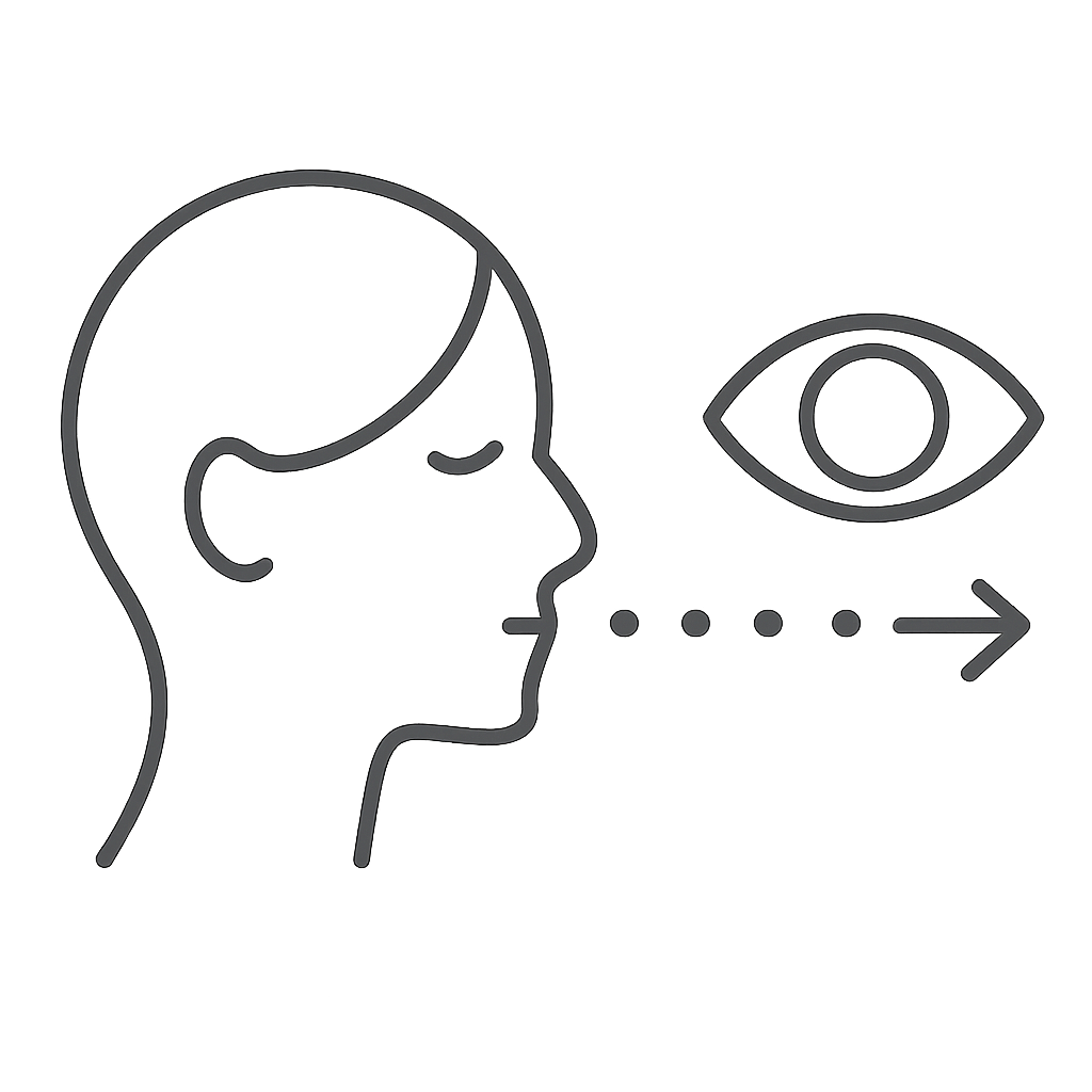 A light gray outline of a woman's face in profile is on the left. Next to her open right eye is an illustration of an eye....